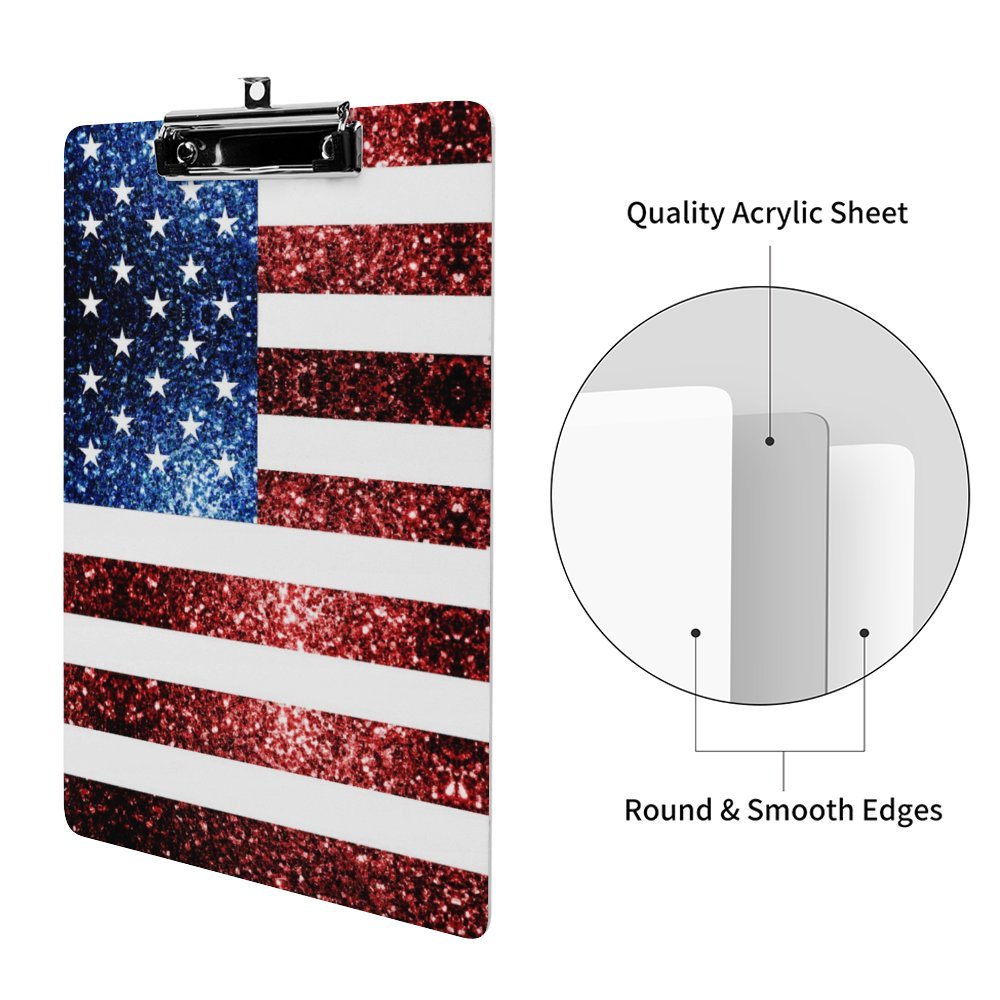 Sparkly USA flag America Red White Blue faux Sparkles patriotic bling 4th of July Acrylic Clipboard (A4)