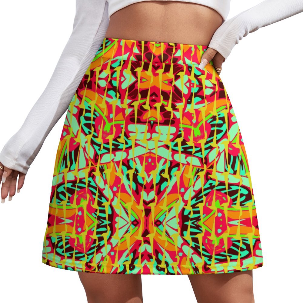 Psychedelic vibrant ornamental neo retro yellow All Over Print Skirt (ALQ)