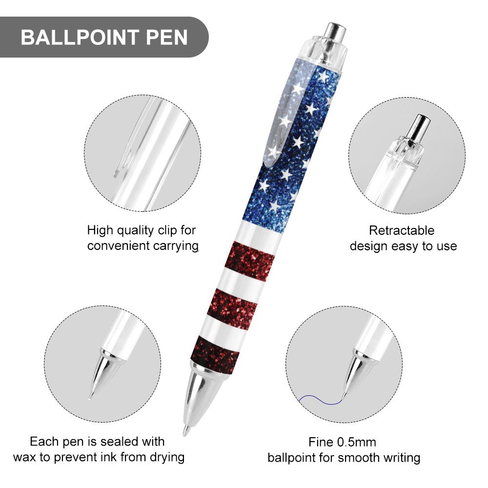 Sparkly USA flag America Red White Blue faux Sparkles patriotic bling 4th of July Ball Pen