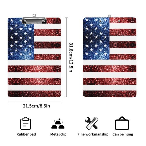 Sparkly USA flag America Red White Blue faux Sparkles patriotic bling 4th of July Acrylic Clipboard (A4)