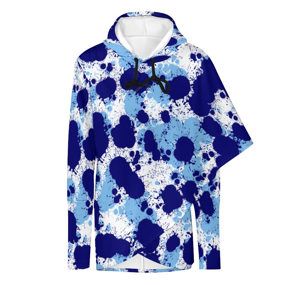 Blue and White Paint Splatter Hoodie Women's Mid-length Slim Fit Hoodie