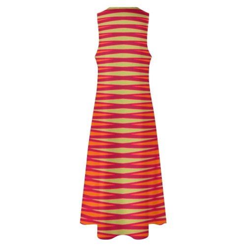 Tribal striped cream orange deep magenta Sleeveless Long Dress (GQ)