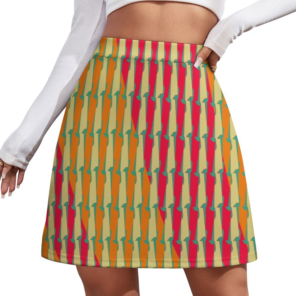 Retro style ornamental fucsia orange off-white azure All Over Print Skirt (ALQ)