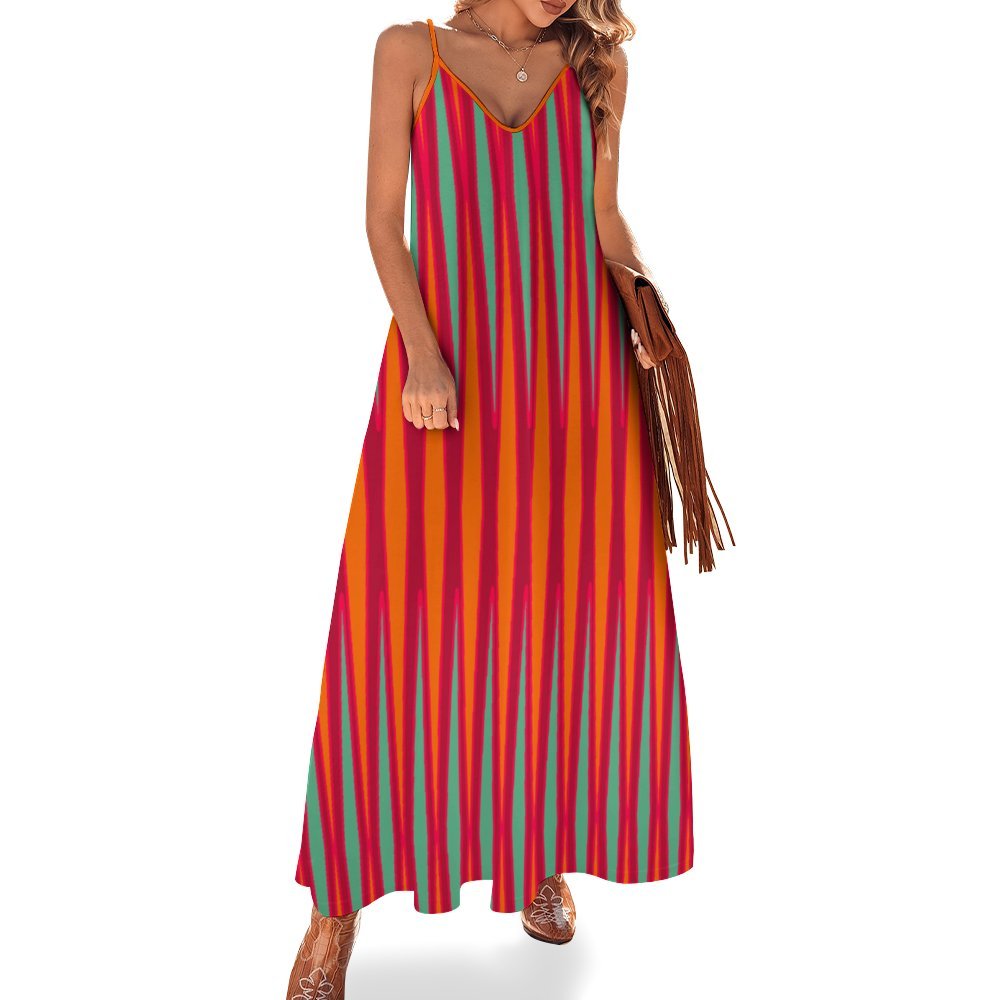 Tribal orange azure magenta fucsia 3 Spaghetti Strap Ankle-Length Dress