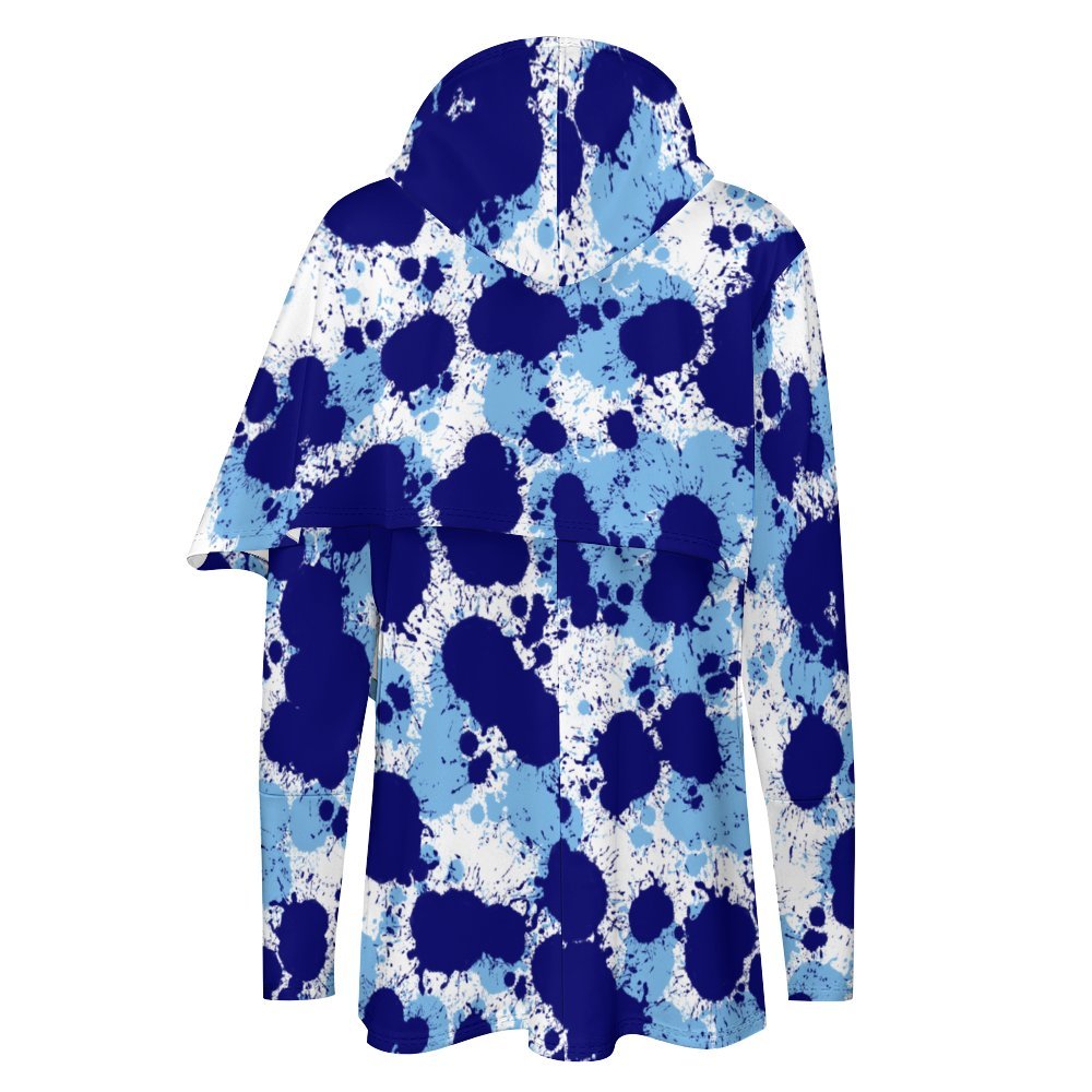 Blue and White Paint Splatter Hoodie Women's Mid-length Slim Fit Hoodie