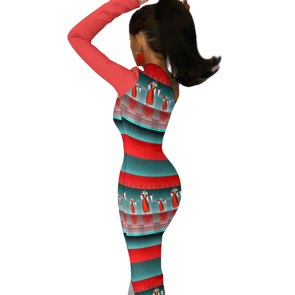 Armenian Dancers Half sleeve split dress One-Shoulder Slit Maxi Dress
