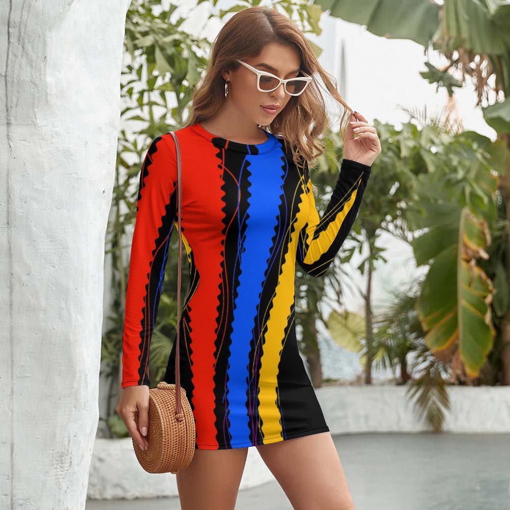 Tricolor leisure wear Women's Long Sleeve Dress