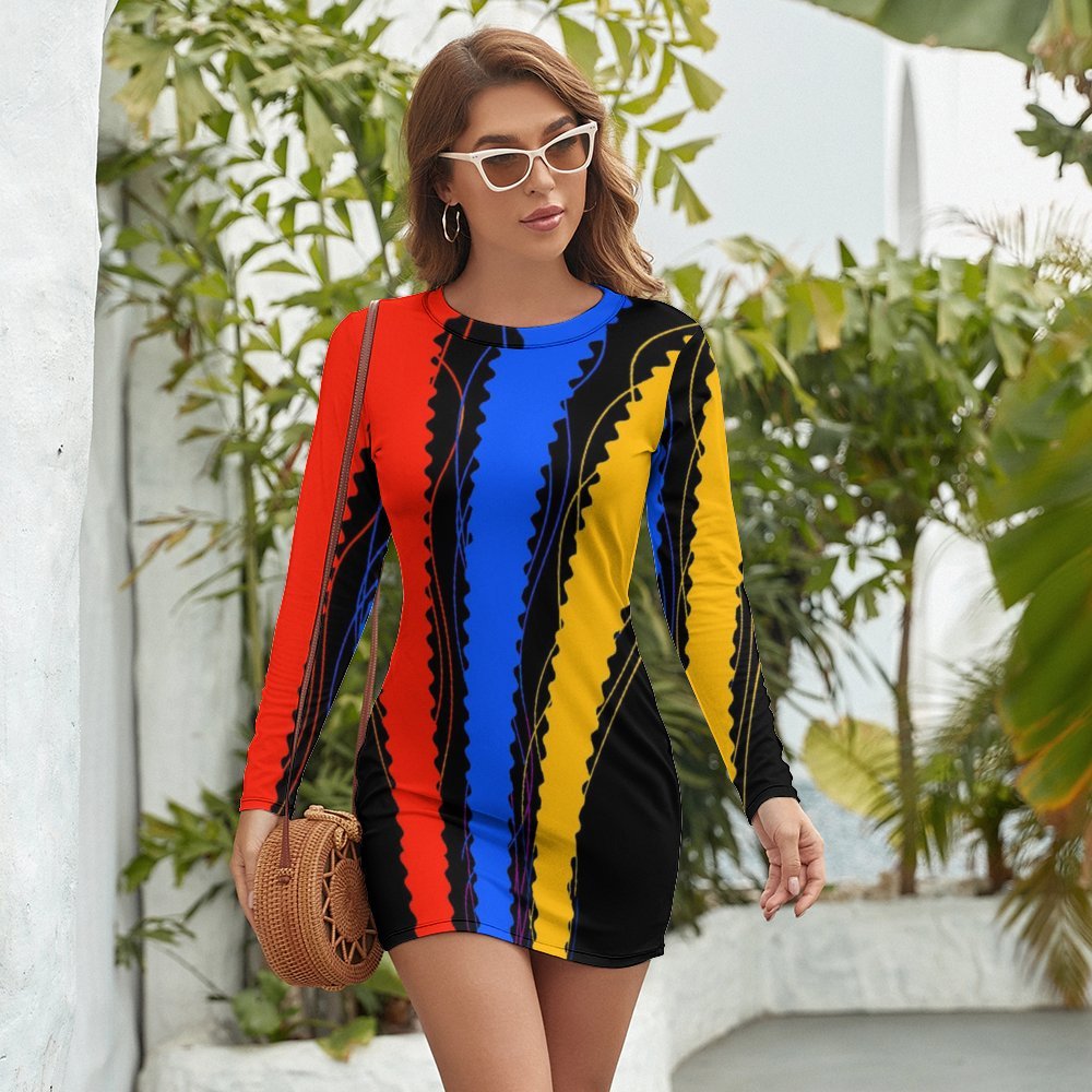 Tricolor leisure wear Women's Long Sleeve Dress