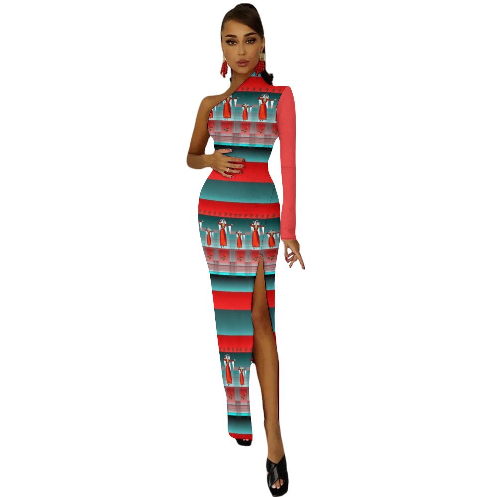 Armenian Dancers Half sleeve split dress One-Shoulder Slit Maxi Dress