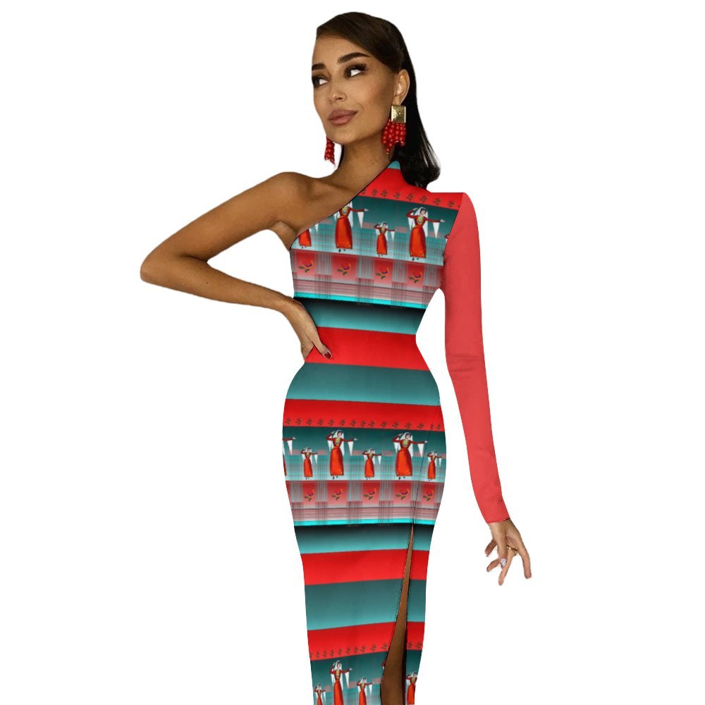 Armenian Dancers Half sleeve split dress One-Shoulder Slit Maxi Dress